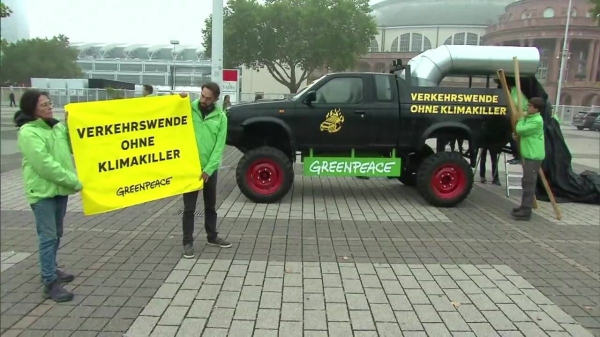 Frankfurt 2019. Protest Greenpeace w związku z trwającym salonem samochodowym 